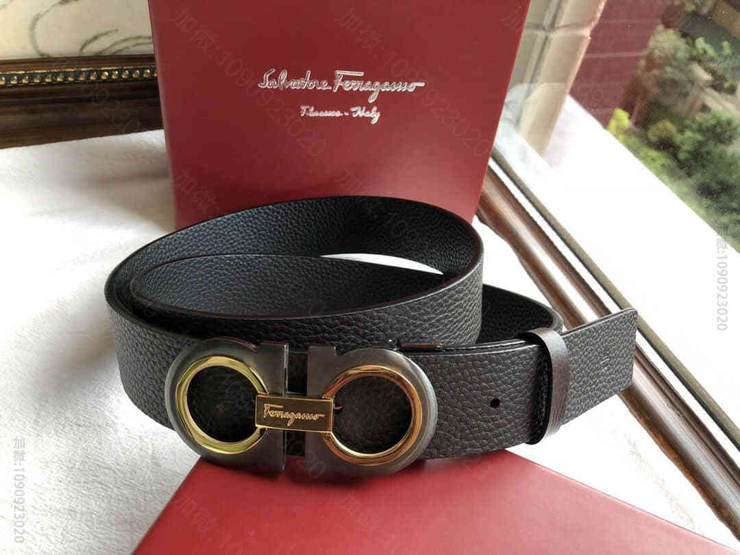 Ferragamo菲拉格慕精钢新款双圈间色夹扣男士3.5CM腰带