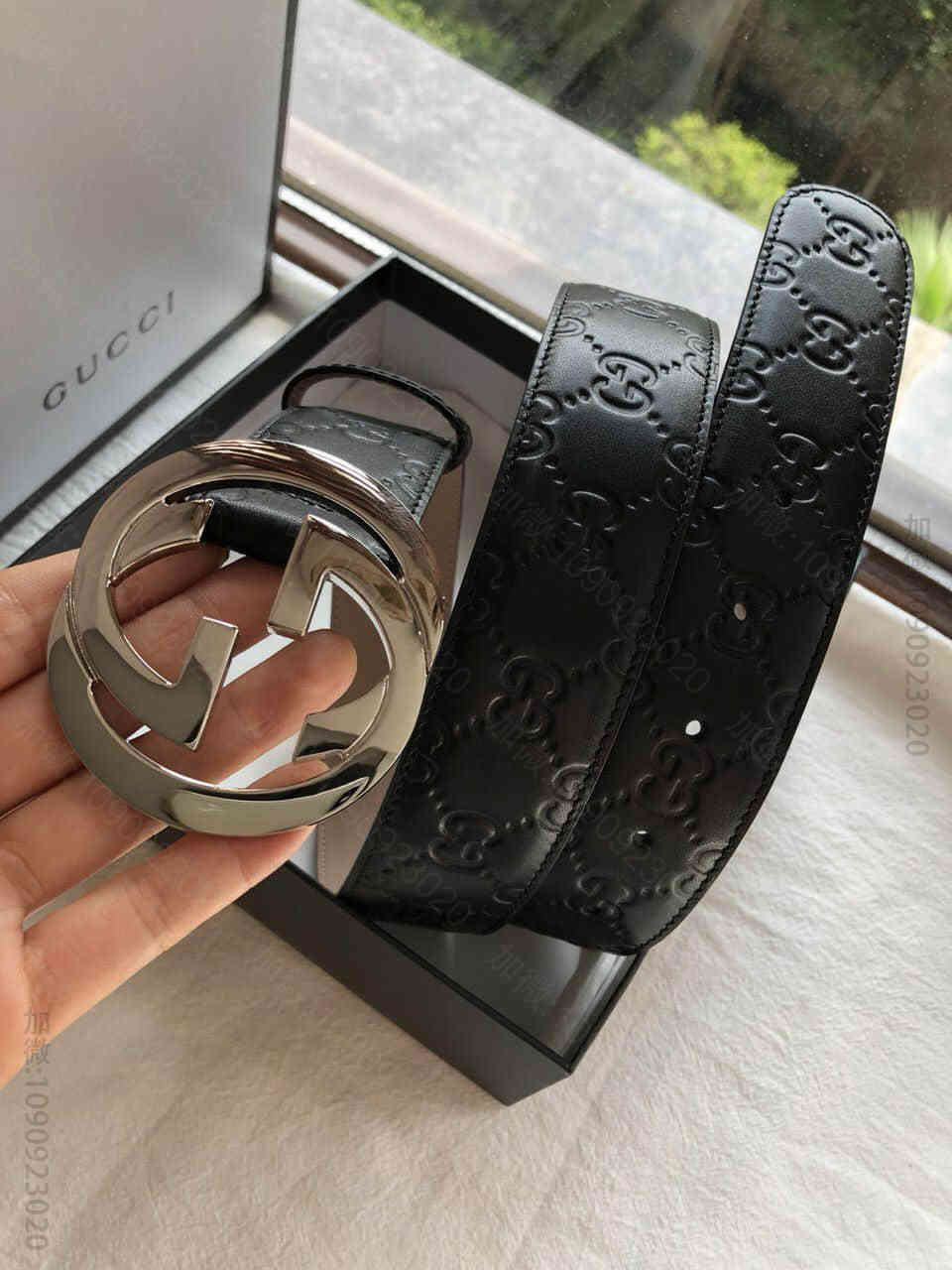古弛双G压花进口牛皮腰带皮带宽度:38mm