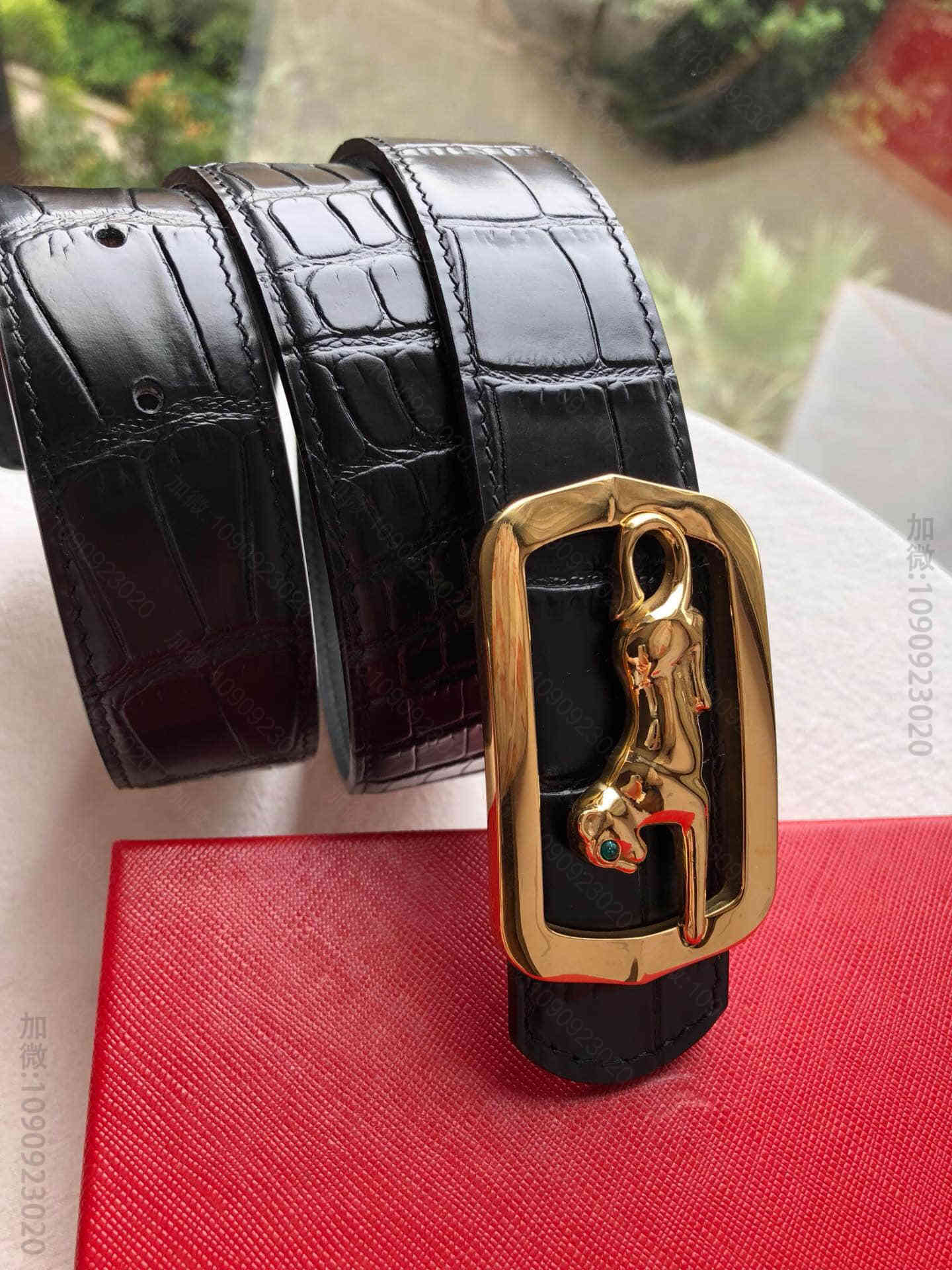 Louis-FranoisCartier卡地亚头层牛皮鳄鱼纹理男士3.5CM...