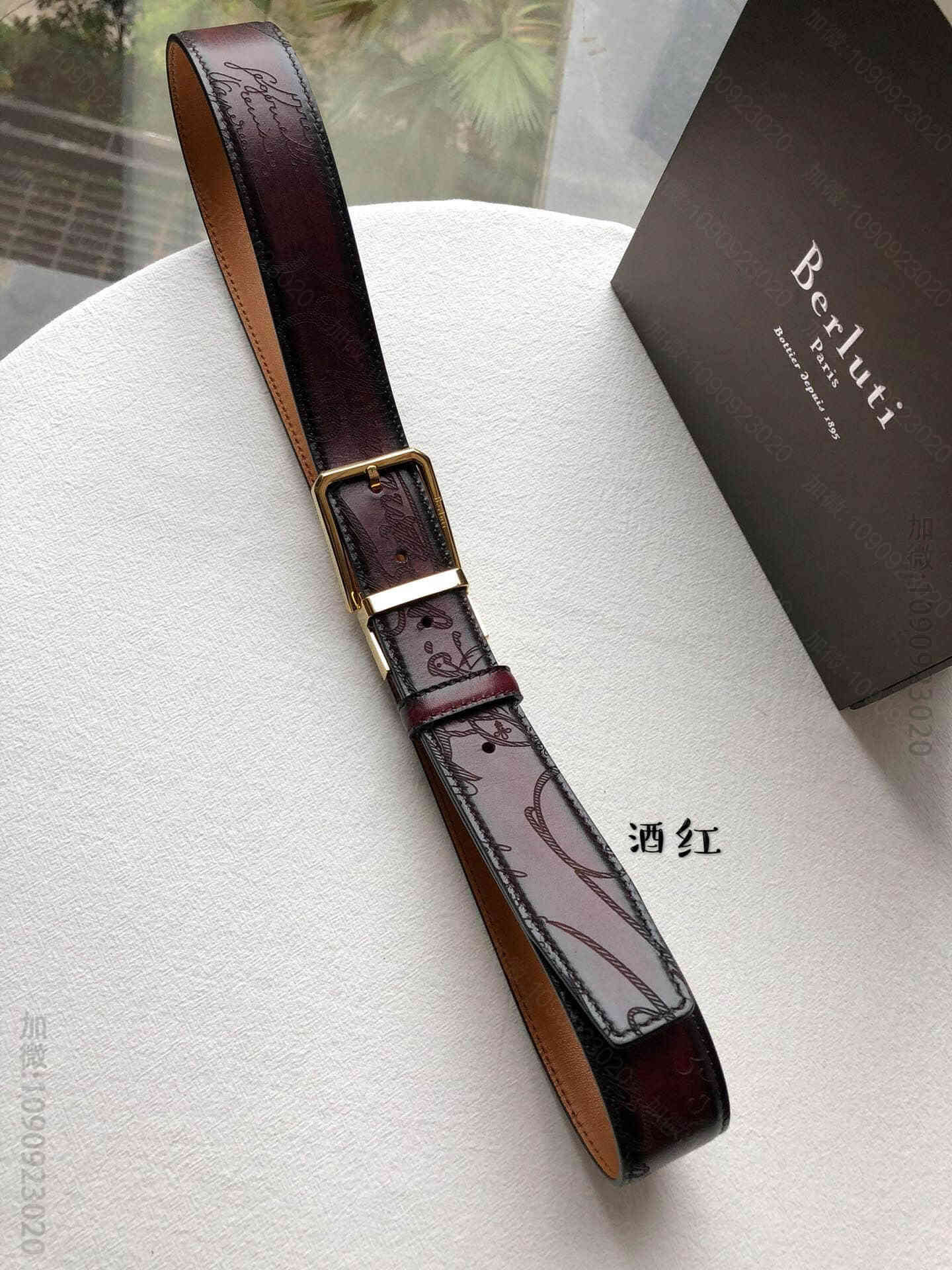 Berluti伯鲁提(又译:伯尔鲁帝)精钢旋转针式金属扣男士35mm腰带