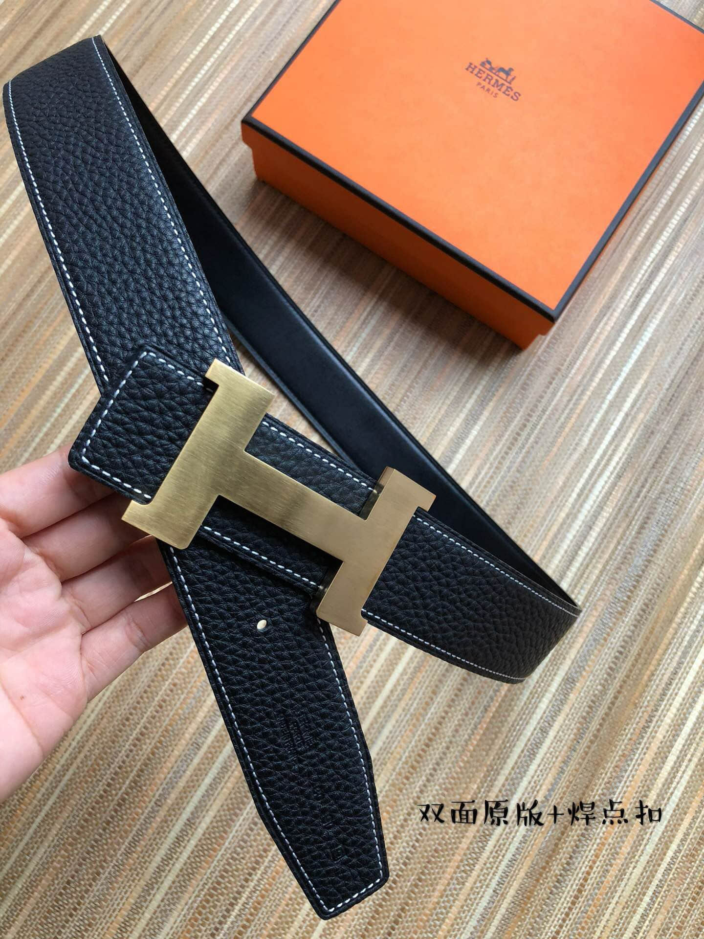 Hermes爱马仕 精品四角焊点金属扣搭配双面原版皮男款3.8CM腰带