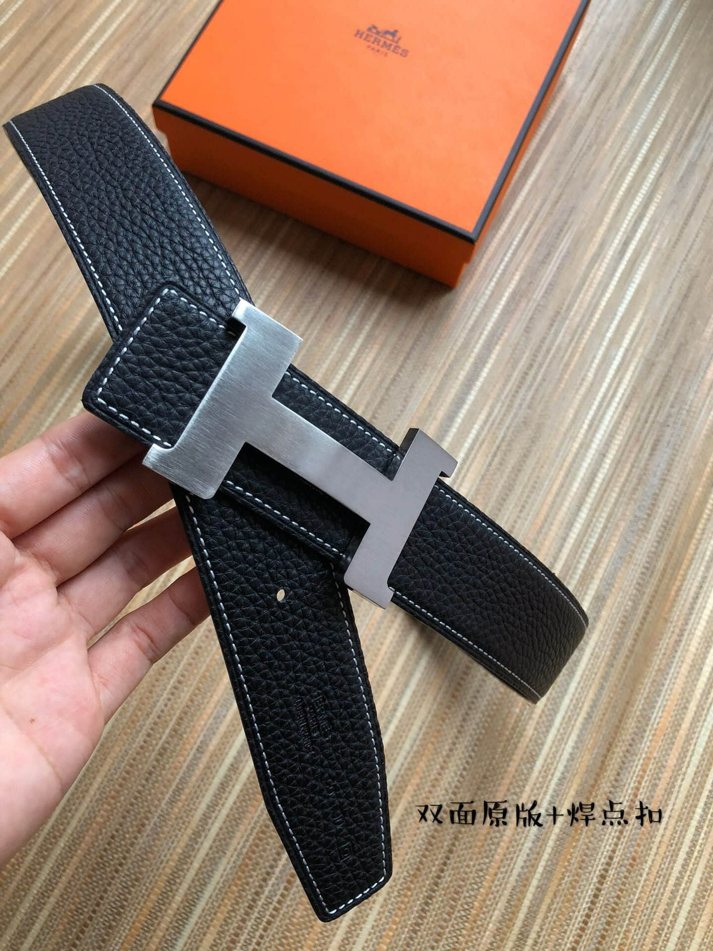 Hermes爱马仕 精品四角焊点金属扣搭配双面原版皮男款3.8CM腰带