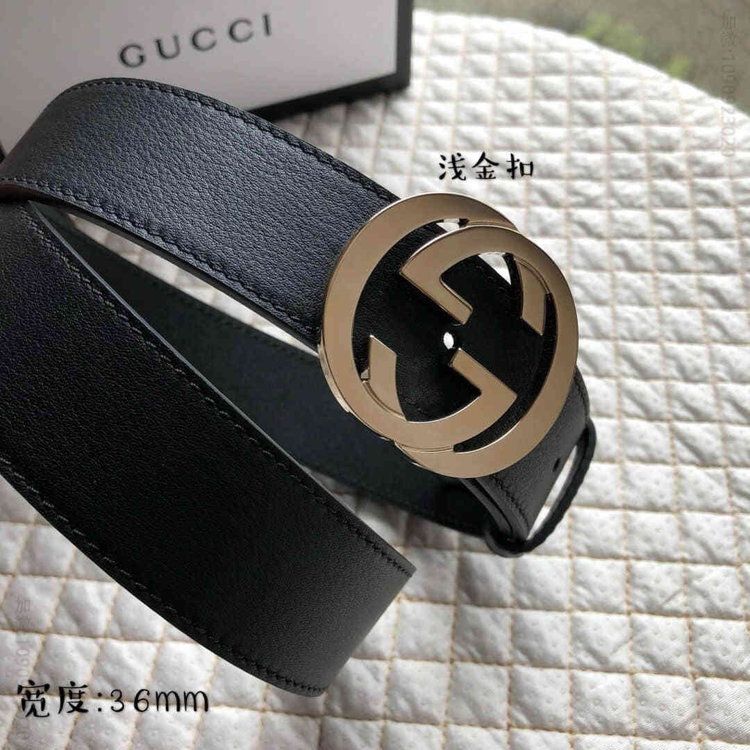 古弛意大利制造经典双G进口牛皮腰带皮带，宽度:36mm
