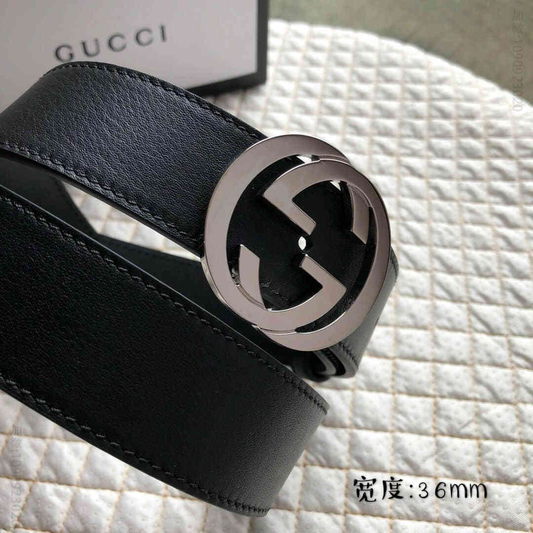 古弛意大利制造经典双G进口牛皮腰带皮带，宽度:36mm