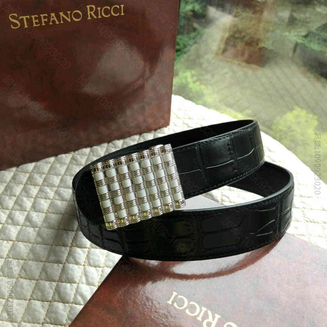 STEFANORICCI史蒂芬精钢算盘亚克力材质金属挂扣腰带牛皮鳄鱼纹理35...
