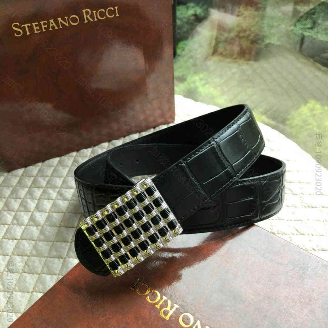 STEFANORICCI史蒂芬精钢算盘亚克力材质金属挂扣腰带牛皮鳄鱼纹理35...