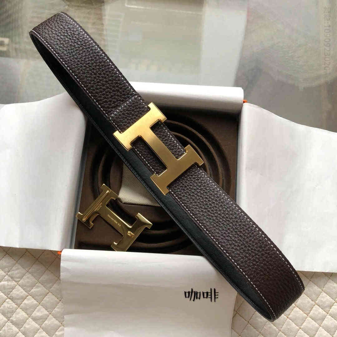 Hermes爱马仕 精钢H金属扣(底部镜面亮光)搭配双面原版腰带男款3.8CM
