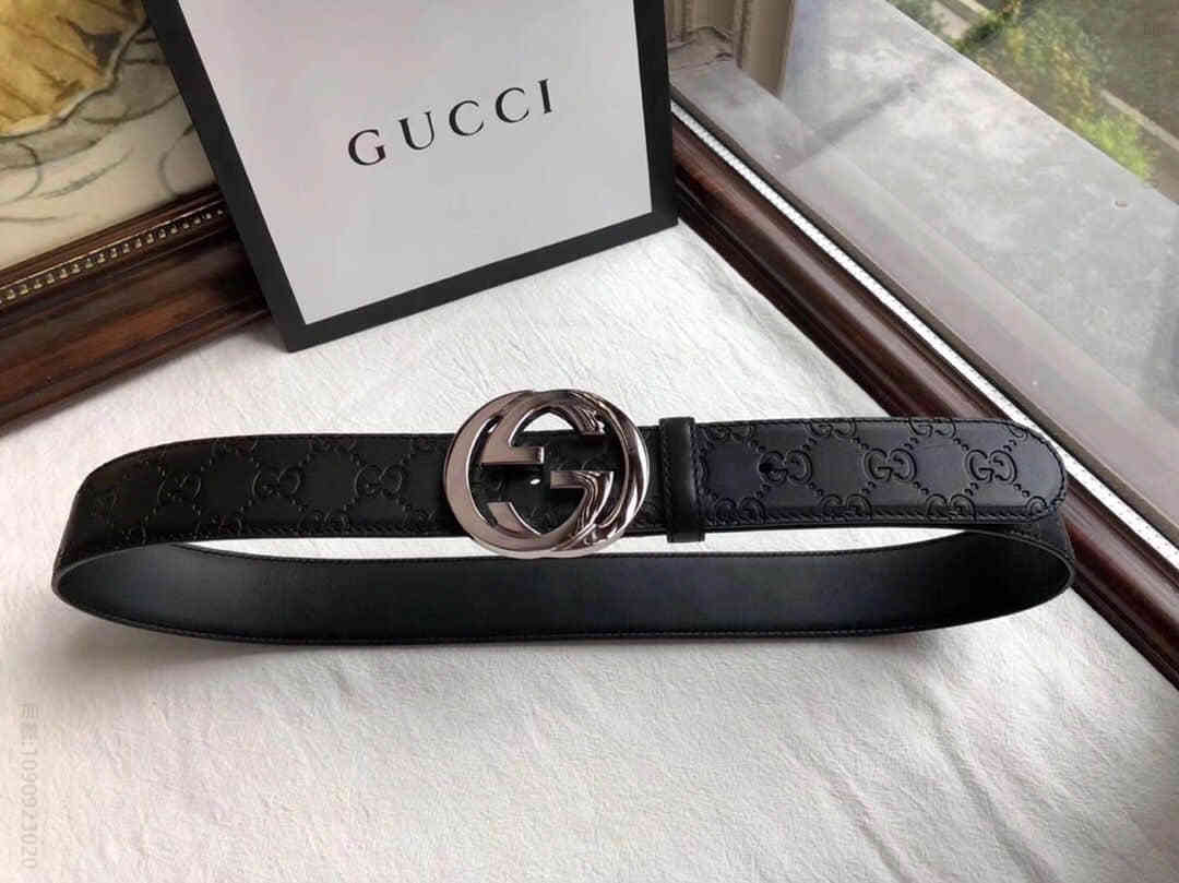 古弛意大利制造经典双G压花进口牛皮腰带皮带宽度:38mm