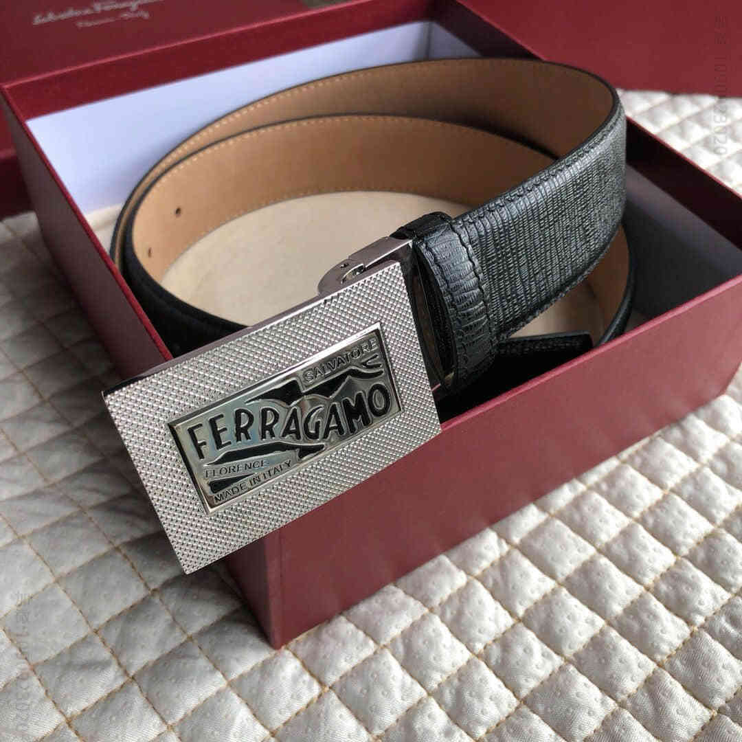 SalvatoreFerragamo菲拉格慕男士3.5CM精致金属夹扣，头层牛皮腰带可剪裁