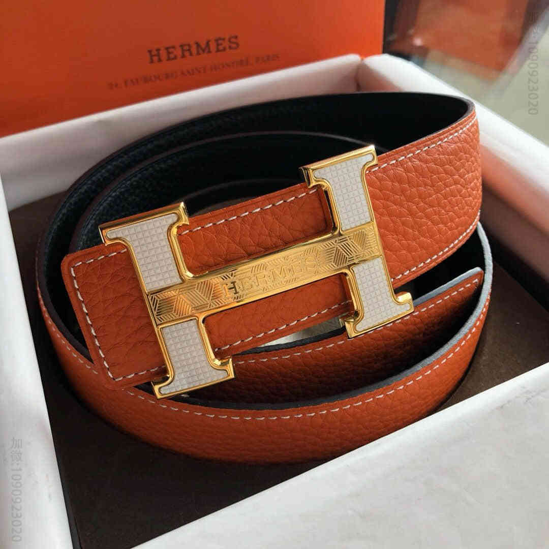 Hermes爱马仕 精钢H纤维片金属扣搭配双面荔枝原版腰带男款3.8CM