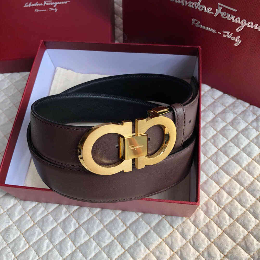 SalvatoreFerragamo菲拉格慕男士3.5cm【精钢】金属夹扣，进口头层牛皮腰带可剪裁