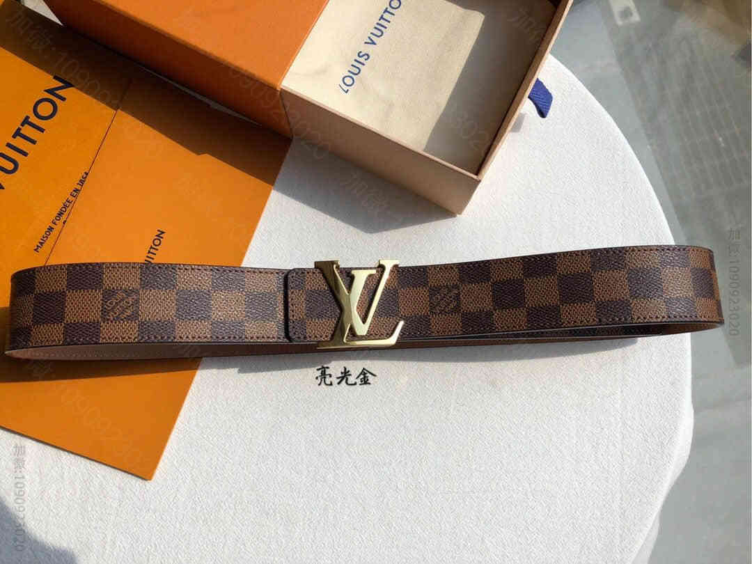 -LV路易威登 标志性字母金属扣搭配经典棋盘格/老花腰带