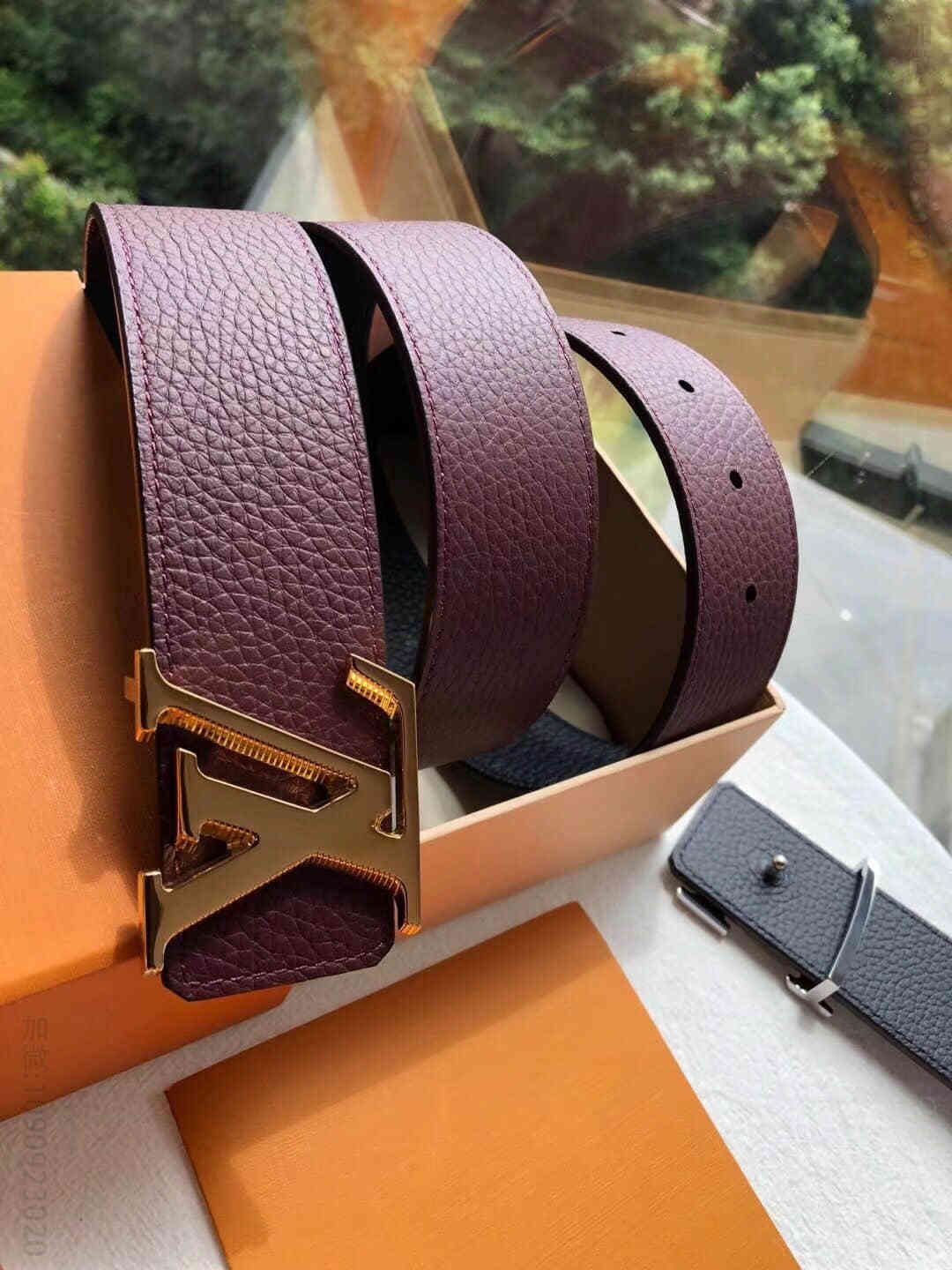 LV Tilt 新款字母条纹斜边金属挂扣双面腰带40MM