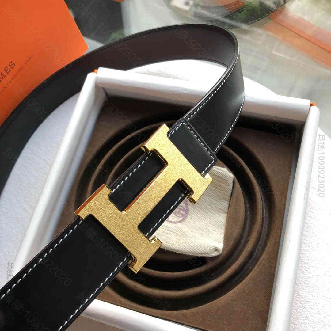 Hermes爱马仕 精钢滚砂金属扣搭配双面用头层牛皮男款3.8CM腰带