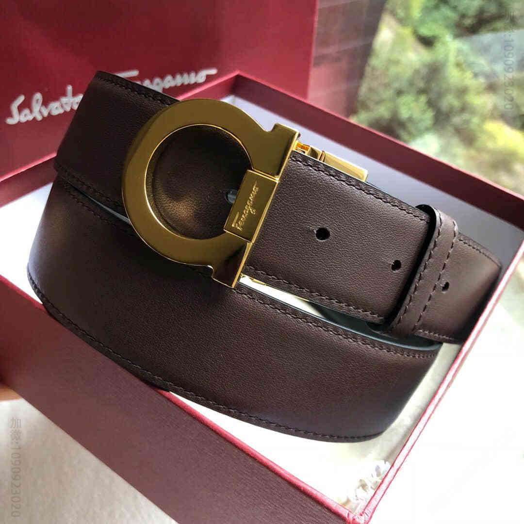 2023SalvatoreFerragamo菲拉格慕男士3.5CM专柜款旋转半圆式GANCINI进口双面头层牛皮腰带可双面外用可剪裁