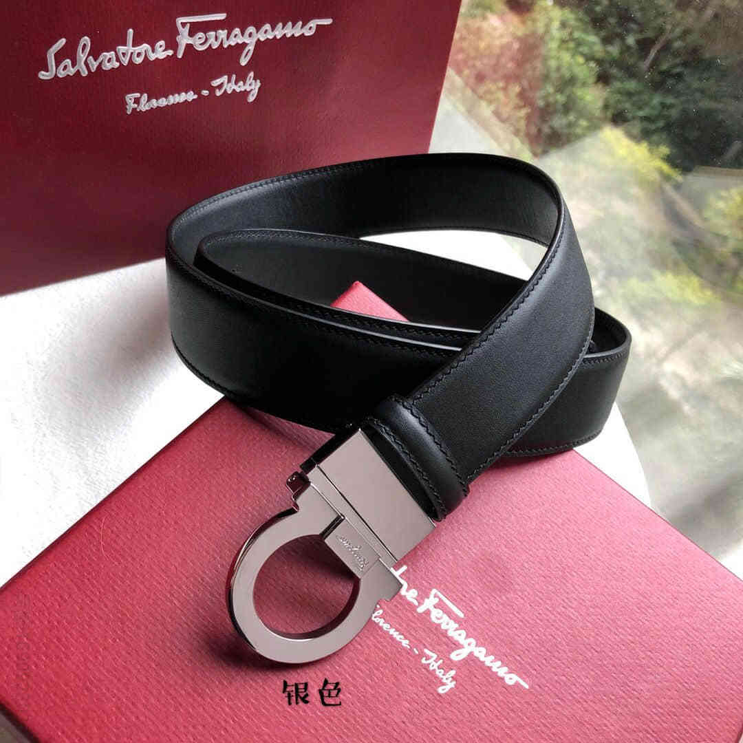 2023SalvatoreFerragamo菲拉格慕男士3.5CM专柜款旋转半圆式GANCINI进口双面头层牛皮腰带可双面外用可剪裁