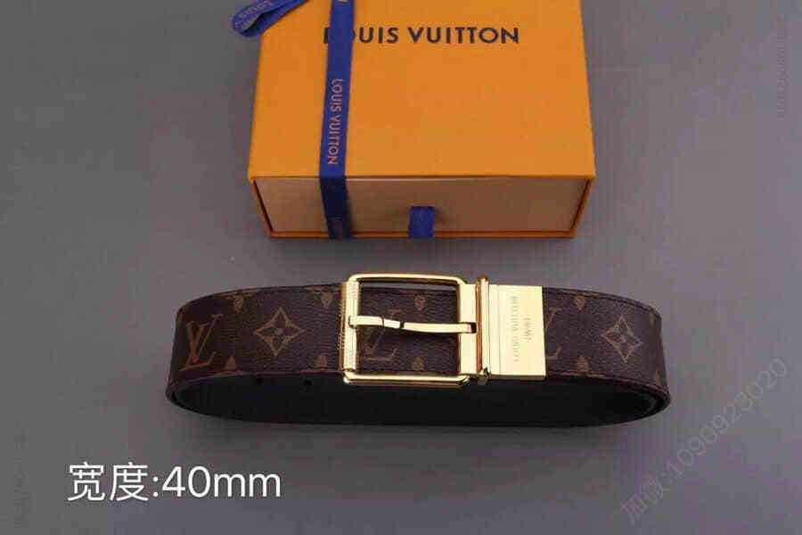Louis Vuitton LV路易威登40mm男款Monogram帆布配小牛皮材质LV银色LOGO腰带 奢品LV腰带 M47808