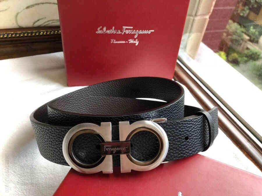SalvatoreFerragamo菲拉格慕精钢新款双圈间色夹扣男士3.5CM腰带