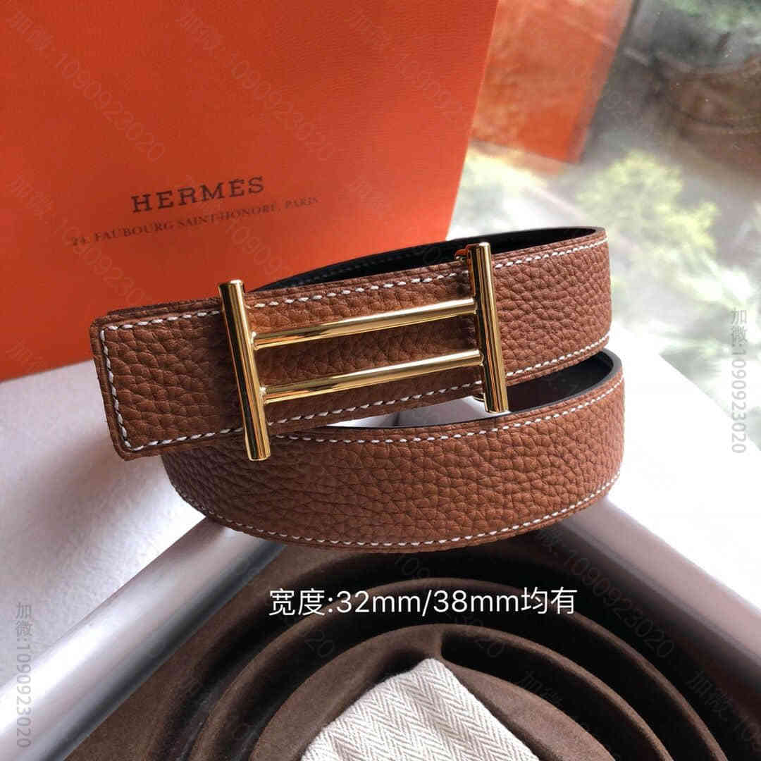 Hermes爱马仕 金色银色新款金属挂扣搭配双面头层原版皮腰带32mm/38...