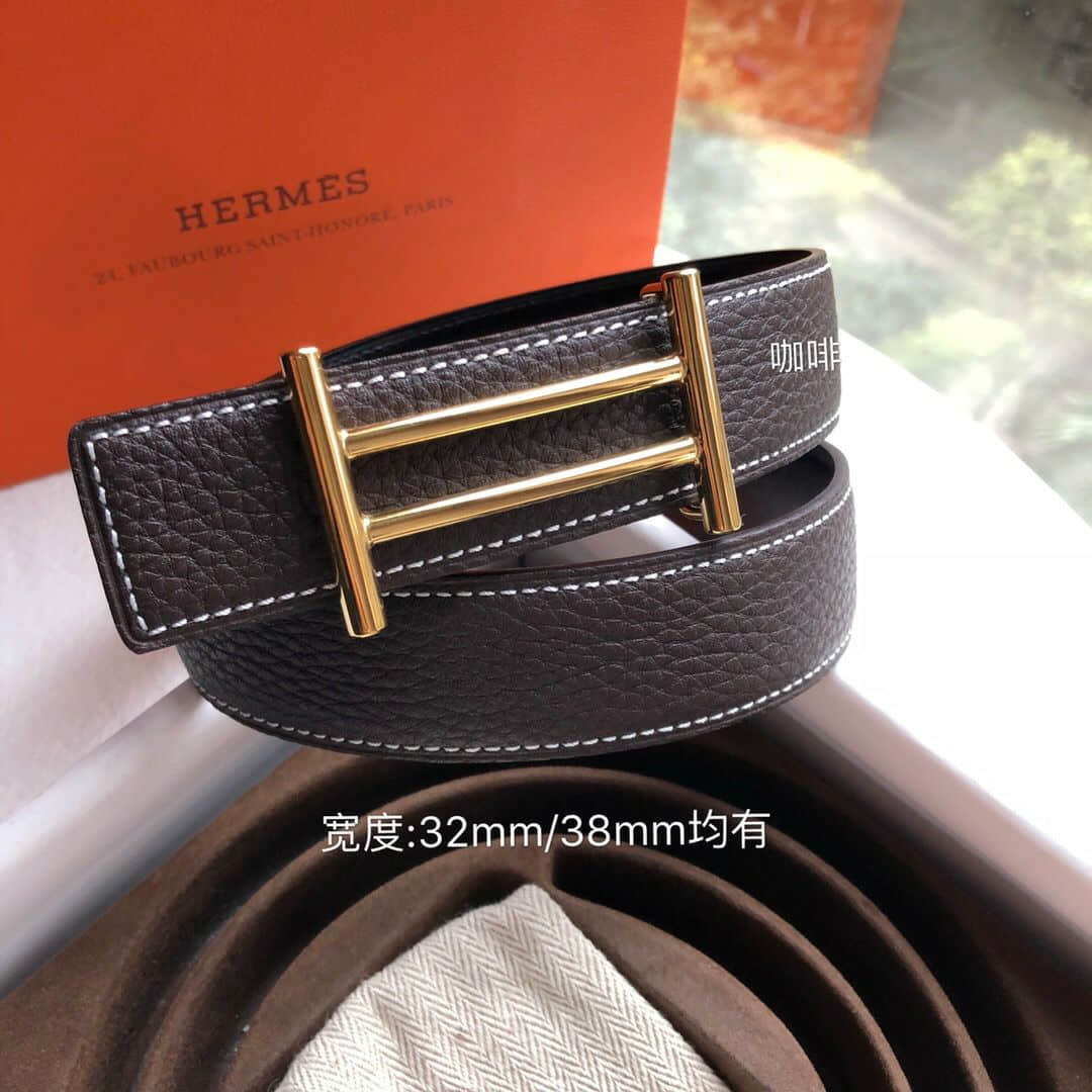 Hermes爱马仕 金色银色新款金属挂扣搭配双面头层原版皮腰带32mm/38...