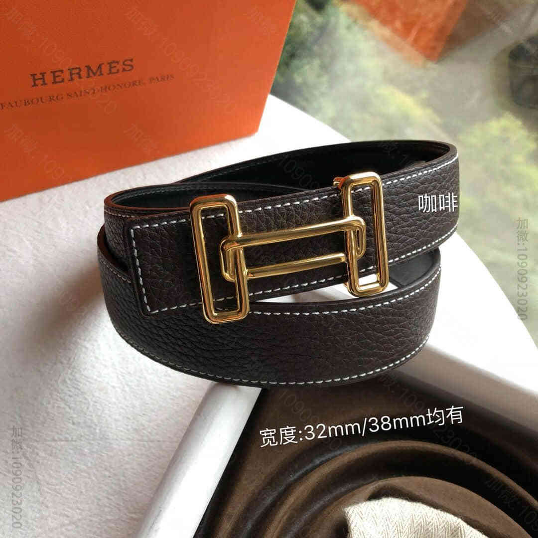 Hermes爱马仕 金色银色新款金属挂扣搭配双面头层原版皮腰带32mm/38...