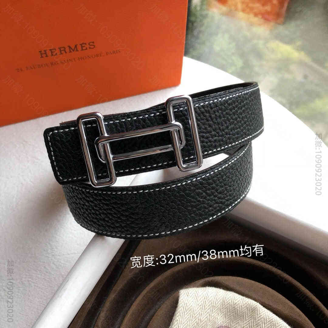 Hermes爱马仕 金色银色新款金属挂扣搭配双面头层原版皮腰带32mm/38...