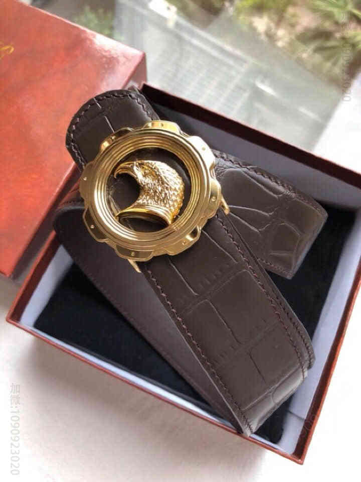 STEFANORICCI史蒂芬精钢鹰头金属挂扣，腰带牛皮鳄鱼纹理38mm