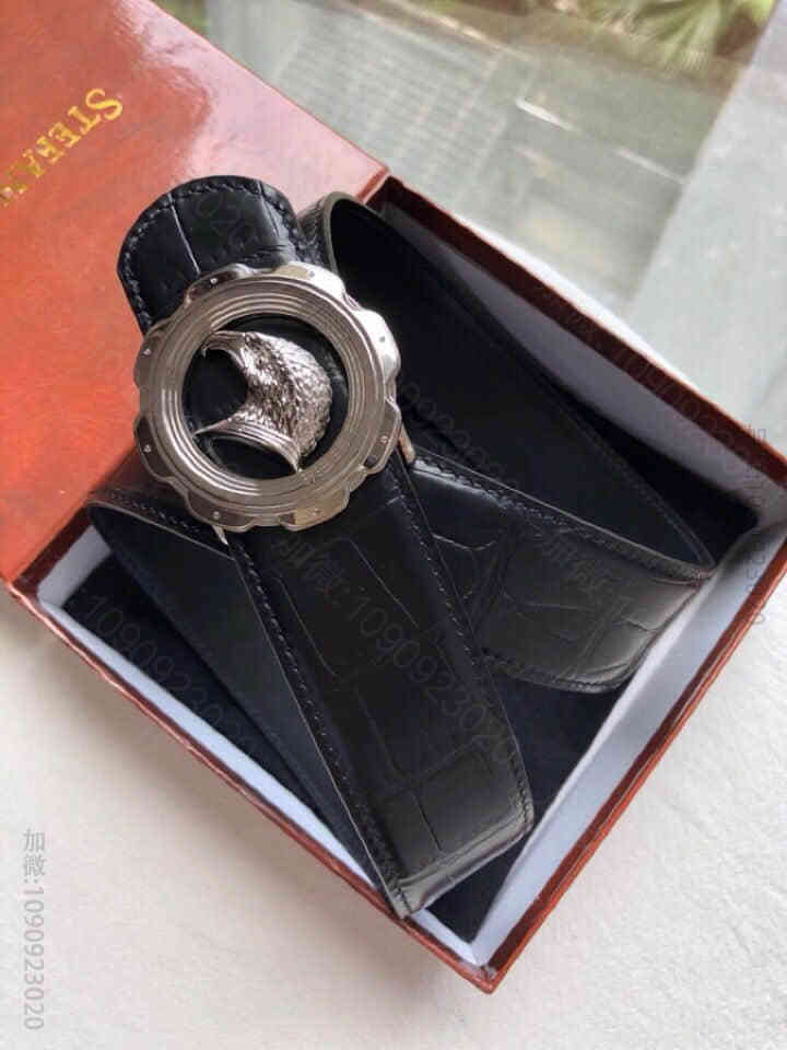 STEFANORICCI史蒂芬精钢鹰头金属挂扣，腰带牛皮鳄鱼纹理38mm