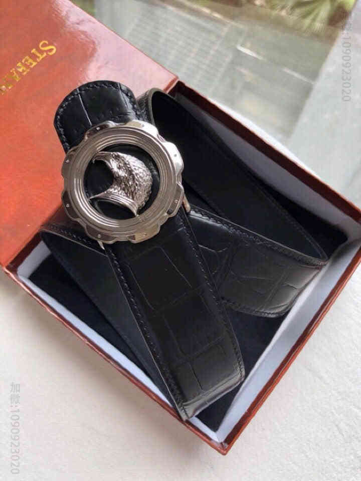 STEFANORICCI史蒂芬精钢鹰头金属挂扣，腰带牛皮鳄鱼纹理38mm