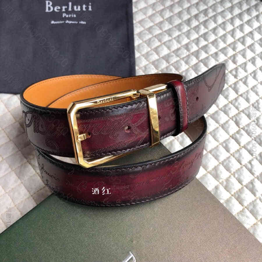 Berluti伯鲁提(又译:伯尔鲁帝)精钢旋转针式金属扣35mm男士腰带