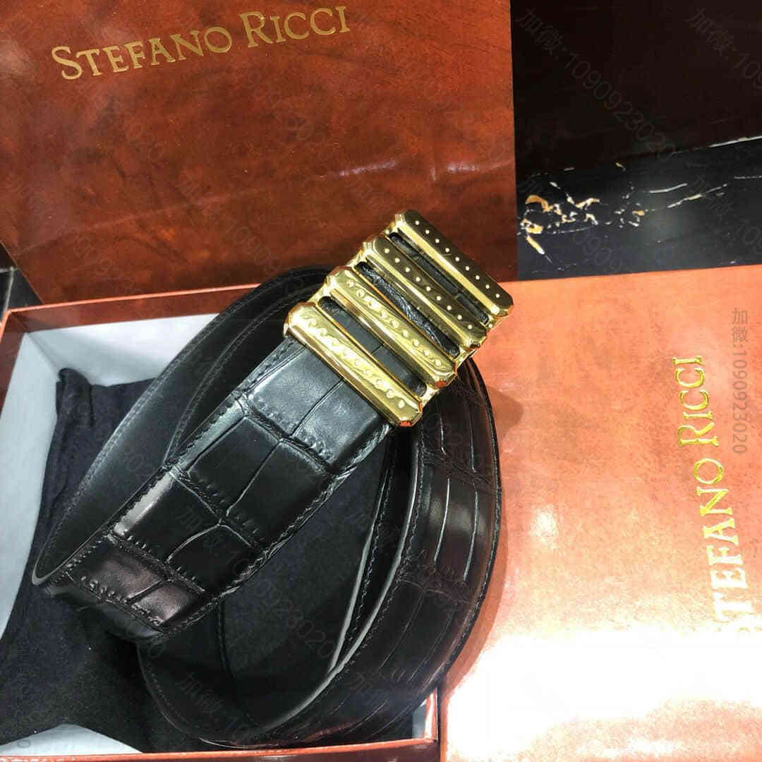 STEFANORICCI史蒂芬.乔治专柜款版型精钢镂空内穿扣进口头层牛皮精仿...