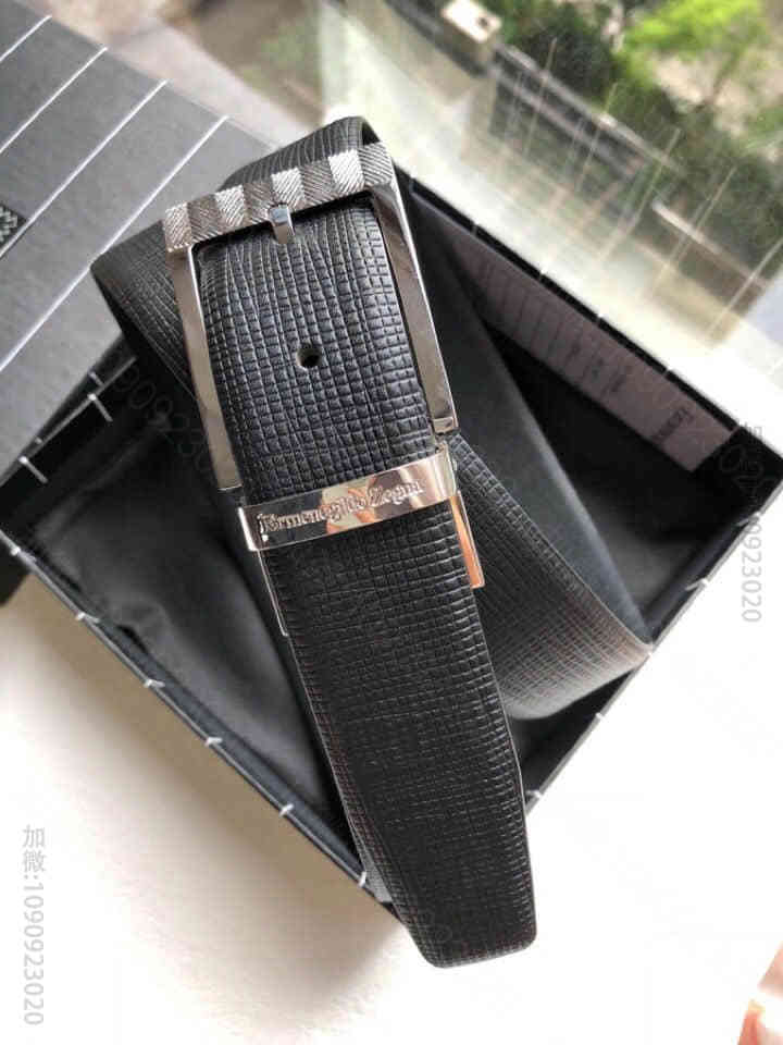 ErmenegildoZegna—原单精致旋转针式金属扣男士3.5CM腰带
