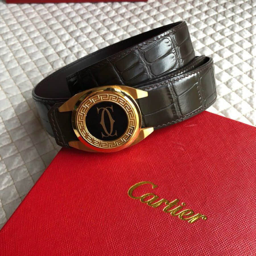 Cartier卡地亚精钢金属挂扣进口牛皮精仿鳄鱼皮男款腰带3.5CM