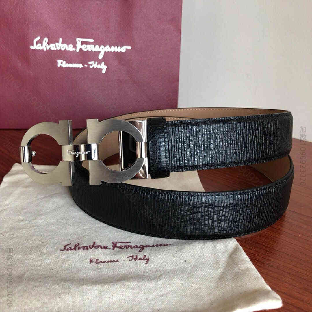 SalvatoreFerragamo菲拉格慕精钢金属夹扣男士3.5CM腰带