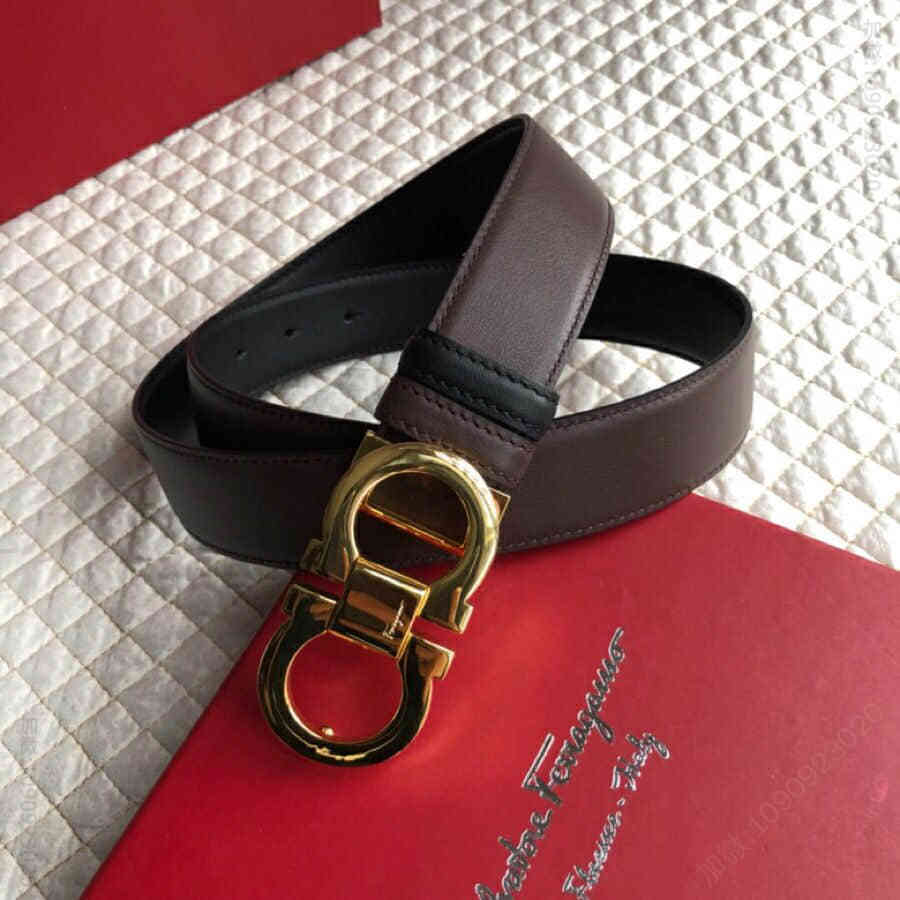 SalvatoreFerragamo菲拉格慕男士3.5CM专柜版型精品金属夹扣，进口双面头层牛皮腰带