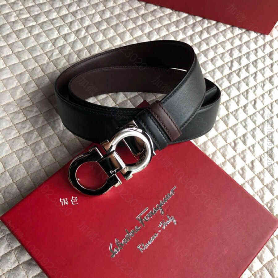 菲拉格慕男士专柜版型精品金属夹扣 进口双面头层牛皮腰带 F48932 
