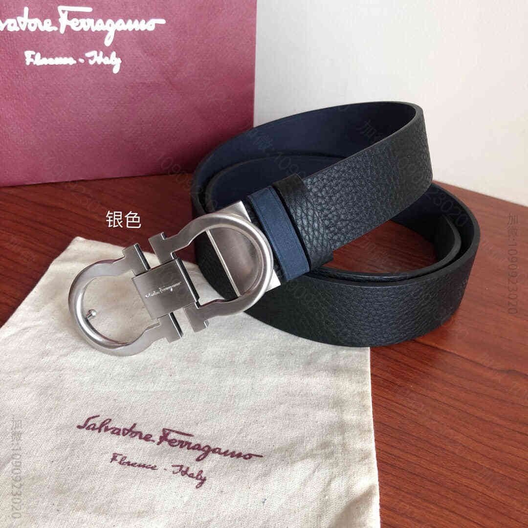 SalvatoreFerragamo菲拉格慕男士3.5CM精品金属夹扣头层牛...