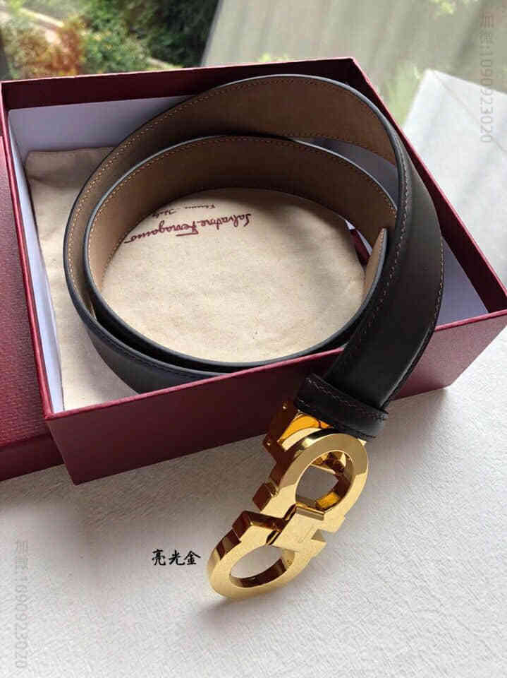 SalvatoreFerragamo菲拉格慕男士进口牛皮配金属板扣腰带3.5CM
