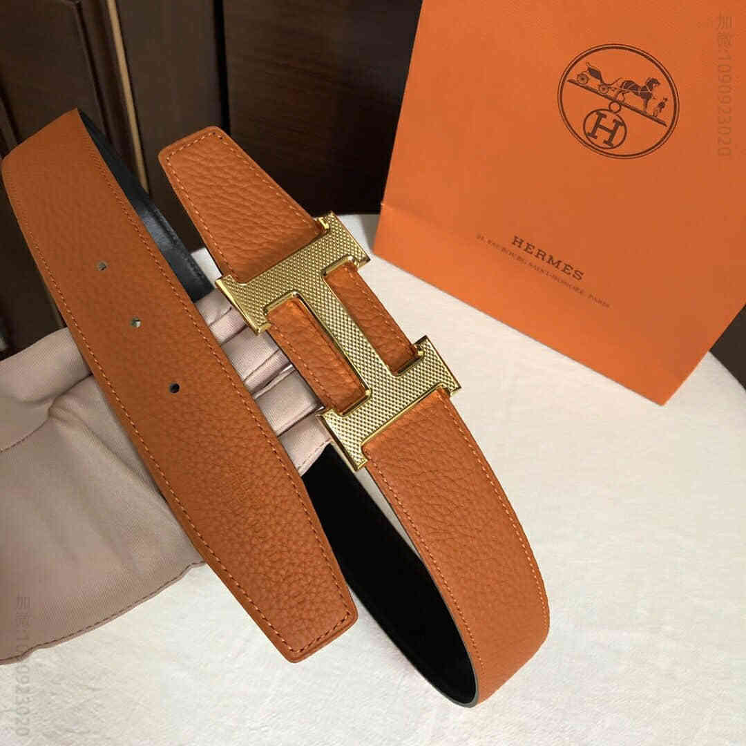 爱马仕 H米格焊点镀银/镀钯皮带金属扣&双面牛皮腰带38毫米