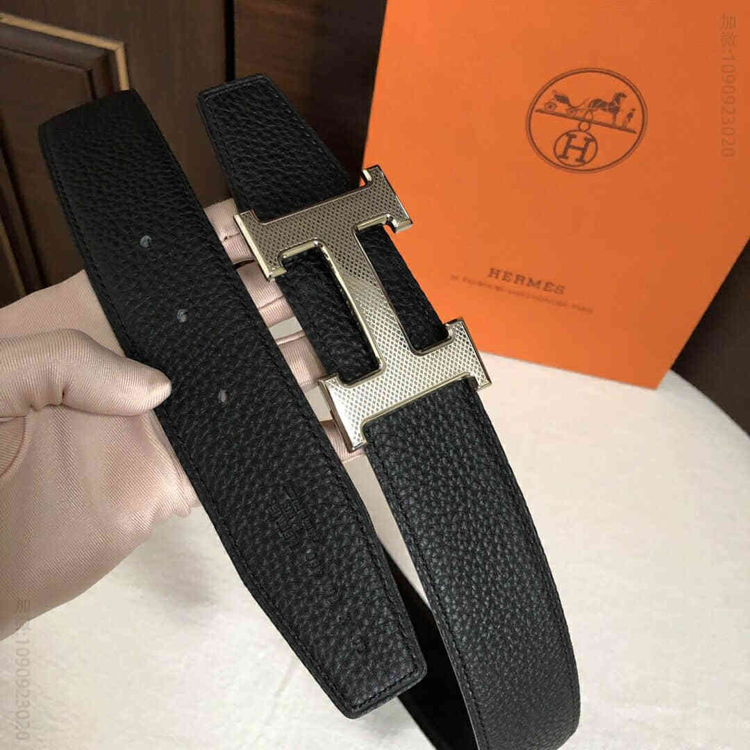爱马仕 H米格焊点镀银/镀钯皮带金属扣&双面牛皮腰带38毫米