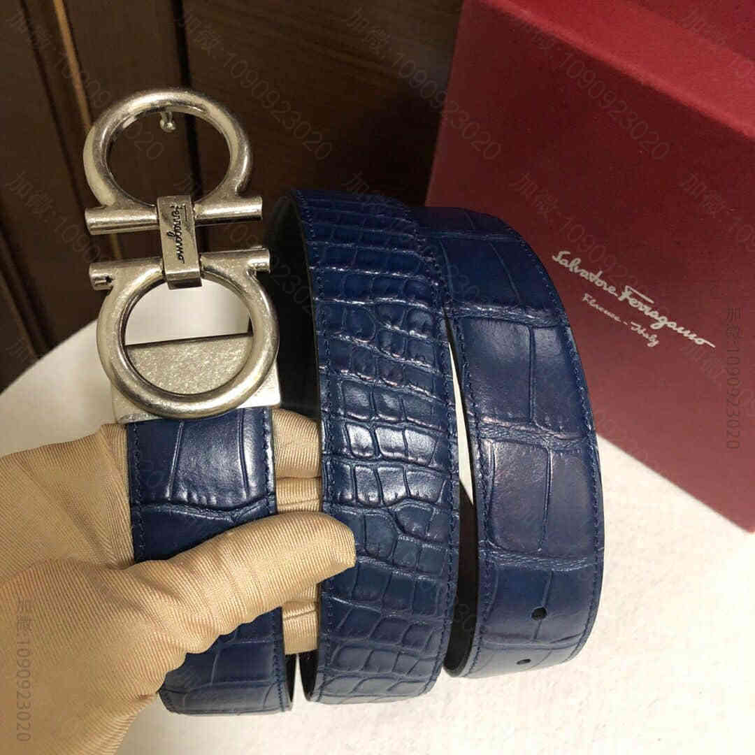 奢品菲拉格慕男士腰带 菲拉格慕男士精致复古金属夹扣 进口牛皮压鳄鱼纹腰带 F50034 