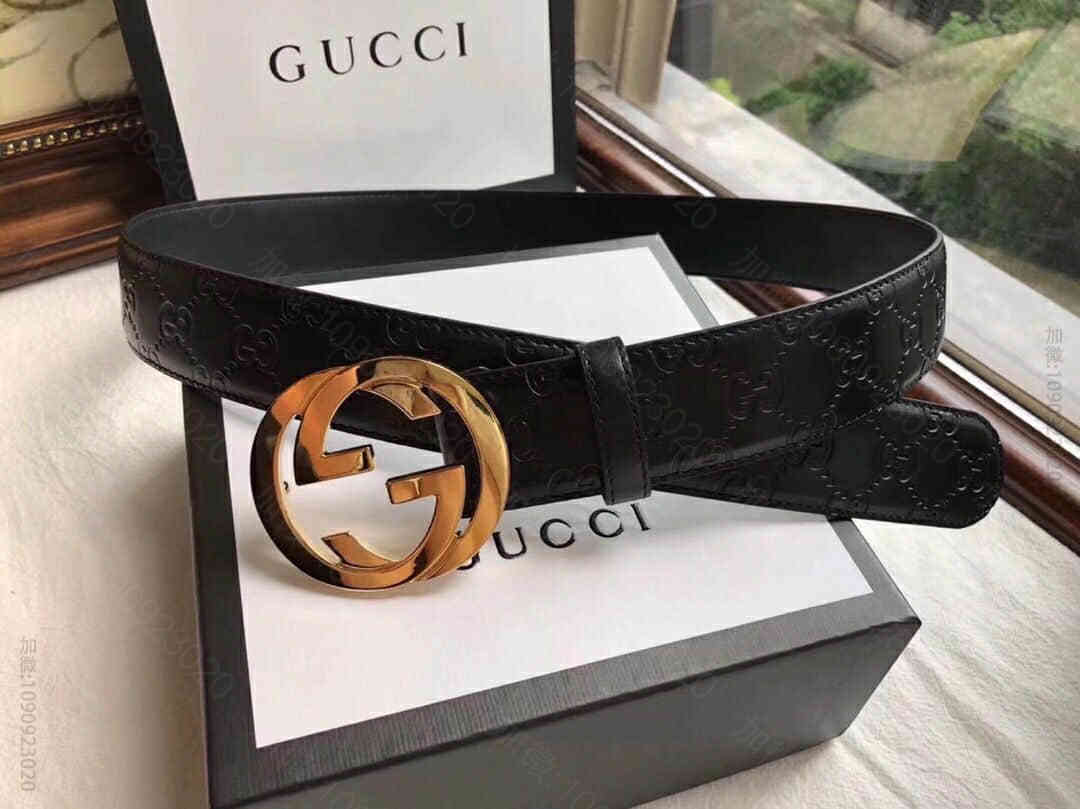 古弛意大利制造经典双G压花进口牛皮腰带皮带宽度:38mm