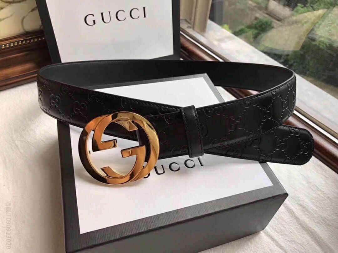 古弛意大利制造经典双G压花进口牛皮腰带皮带宽度:38mm