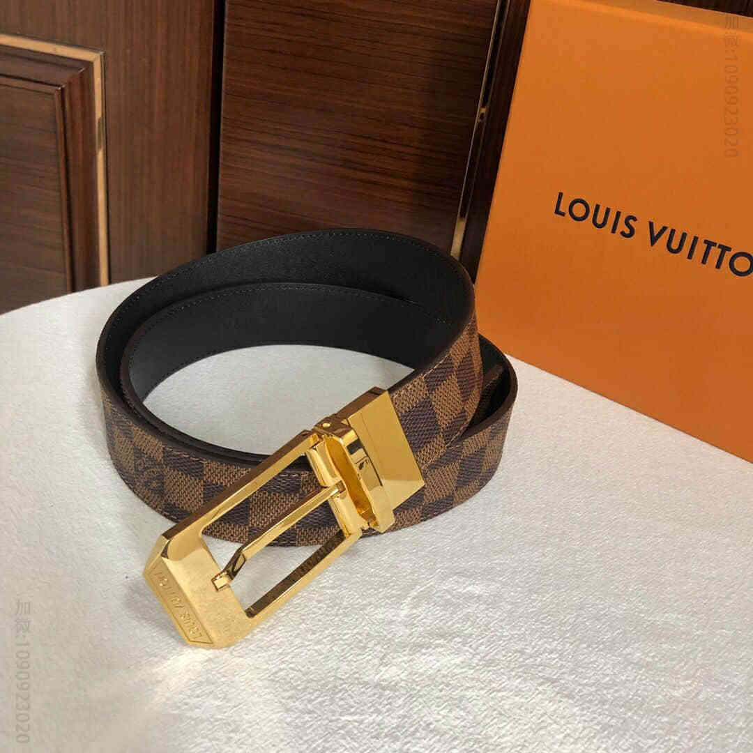 LOUIS VUITTON路易威登 经典棋盘格/老花头层牛皮底男士3.5CM腰带