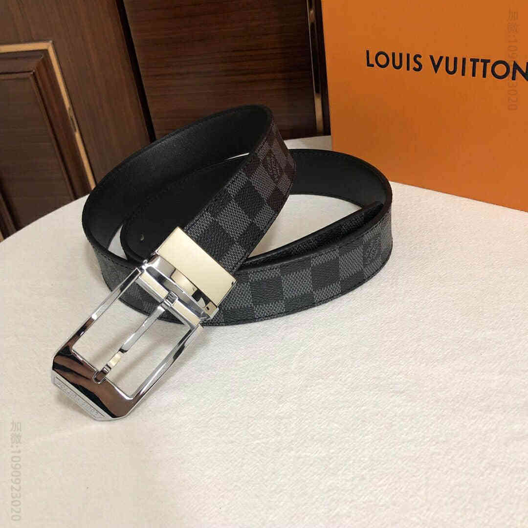 LOUIS VUITTON路易威登 经典棋盘格/老花头层牛皮底男士3.5CM腰带