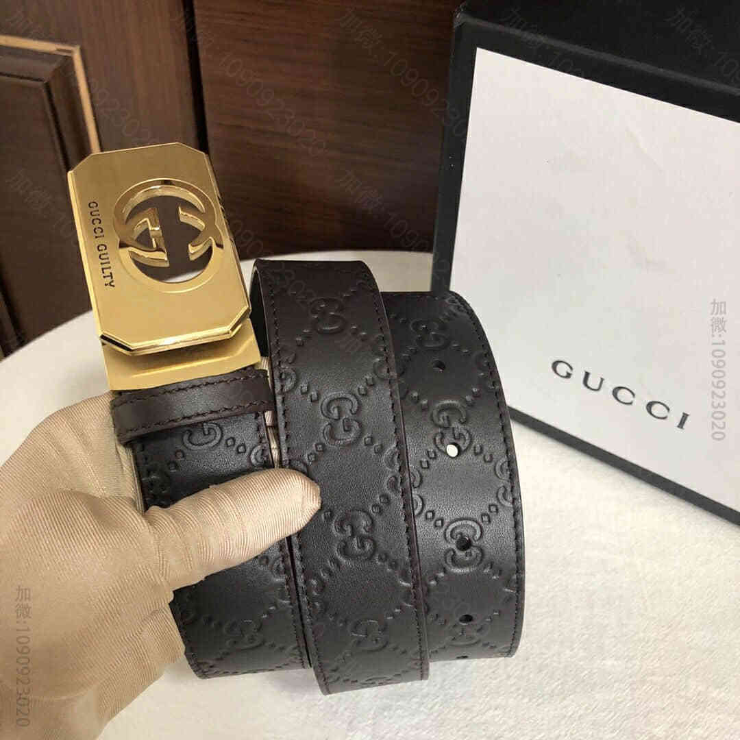 Guilty燃情罪爱创意精钢镂空金属扣头层牛皮压花皮带3.5CM