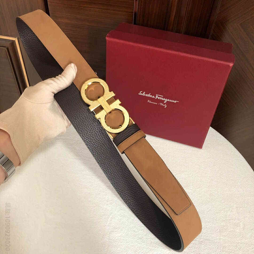 SalvatoreFerragamo菲拉格慕精钢滚砂工艺金属夹扣头层牛皮甩纹腰带绒面内衬可剪裁3.5CM