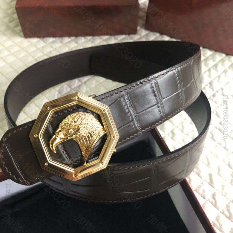 STEFANORICCI史蒂芬.乔治专柜款版型精钢八角鹰头扣头层牛皮精仿鳄鱼...
