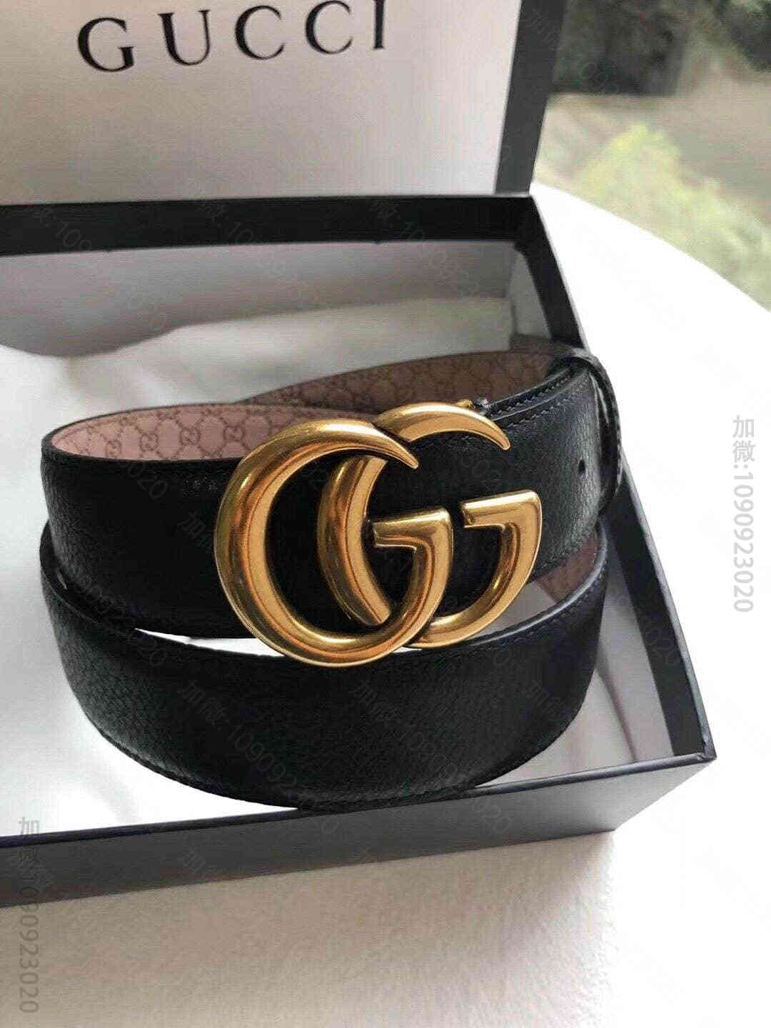新款3.5CM男女同款全皮黑色复古金扣银扣GG腰带