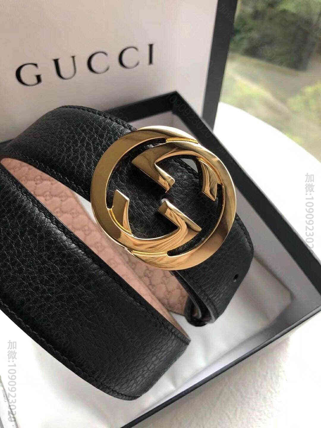 新款3.5CM男女同款全皮黑色复古金扣银扣GG腰带